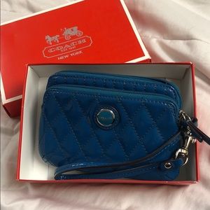 Teal quilted coach wristlet